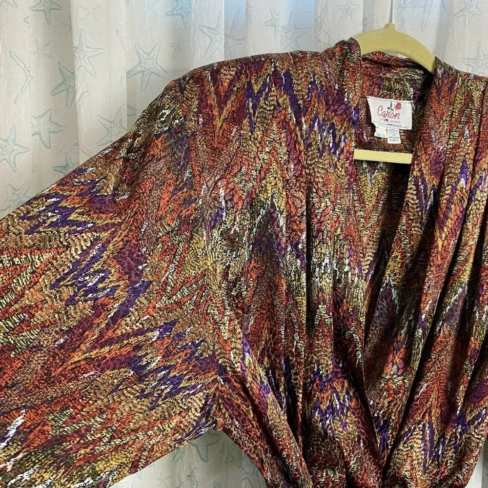Vintage Caron Chicago Dress Shirtdress Geometric Ikat Pattern Slinky Sexy Belted